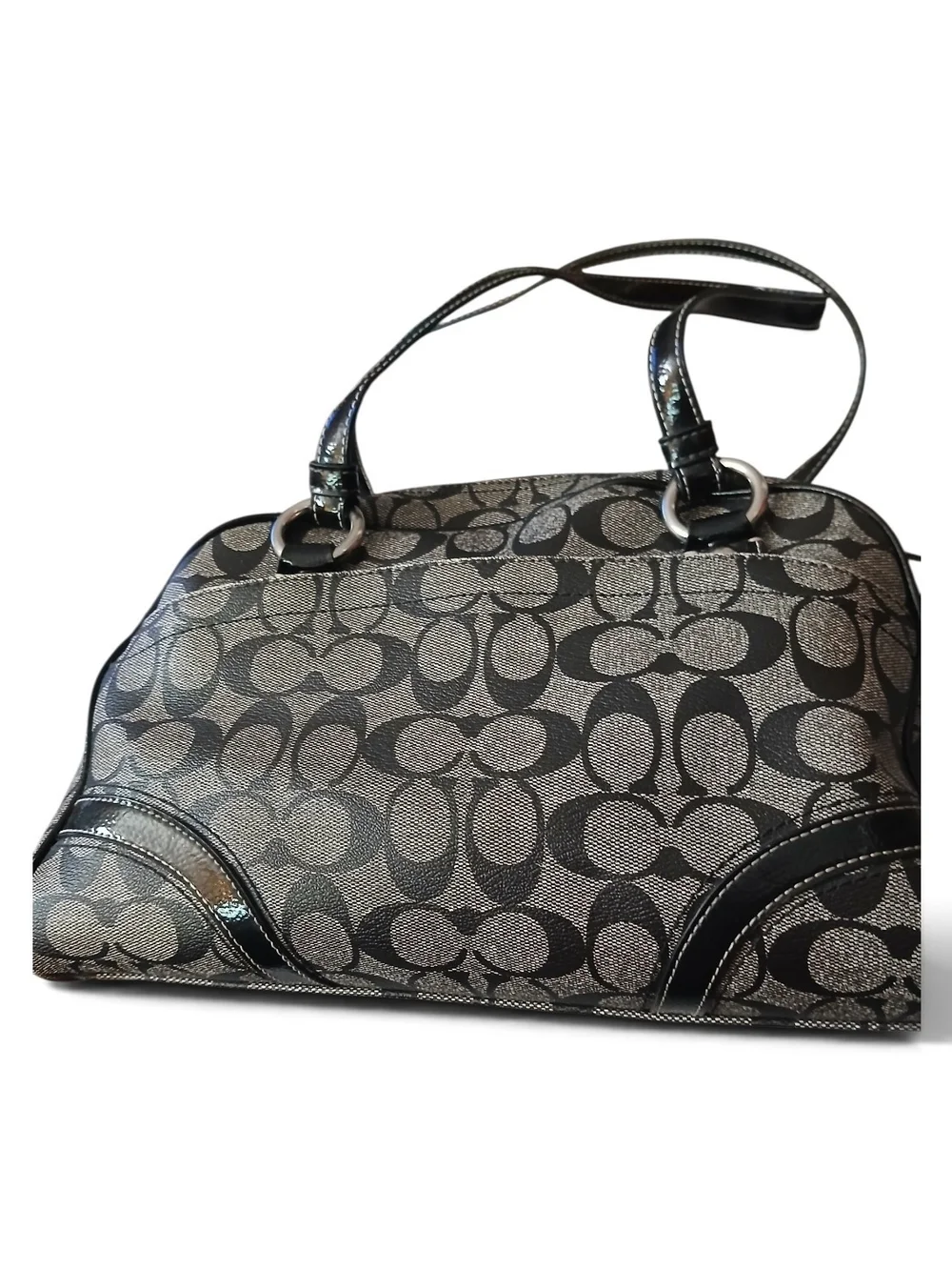 COACH Peyton Signature Canvas Black & Gray Satchel Bag